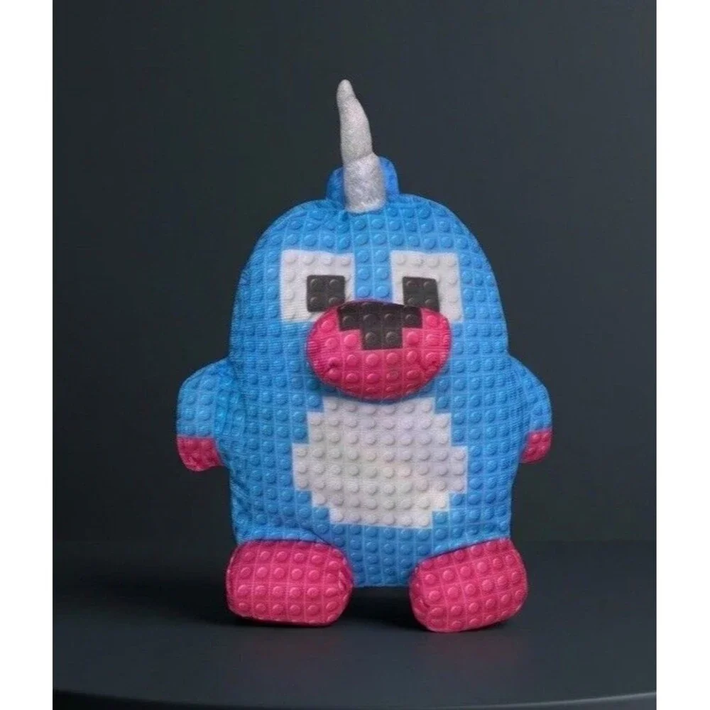 Nanco Blue Unicorn Plush 10” Pixel Block Style Stuffed Animal Pink White Toy